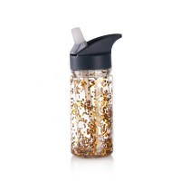 Double wall kid glitter bpa free tritan sport water bottle with straw