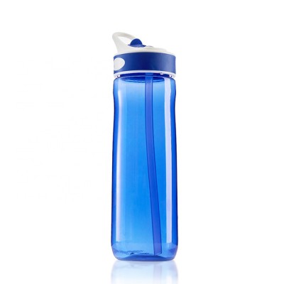 Bpa free leak proof custom logo blue sports drink water bottle with long straw